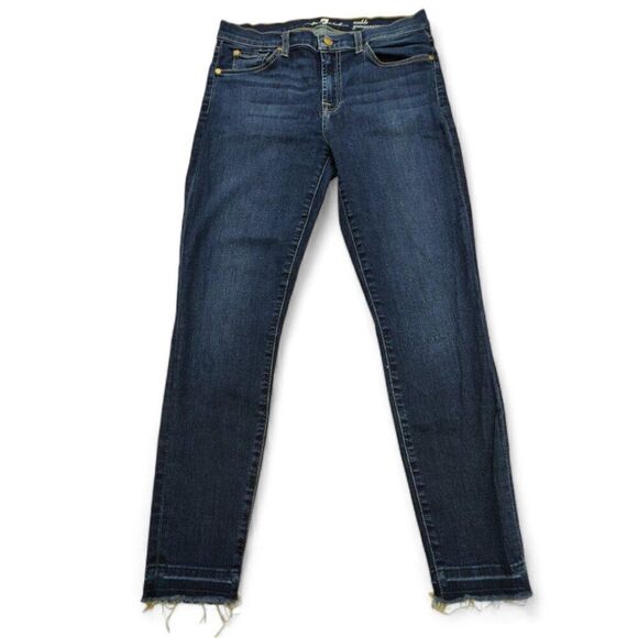 7 Seven for all Mankind Ankle Gwenevere Dark Blue Raw Hem Jeans size 29 - Picture 1 of 8